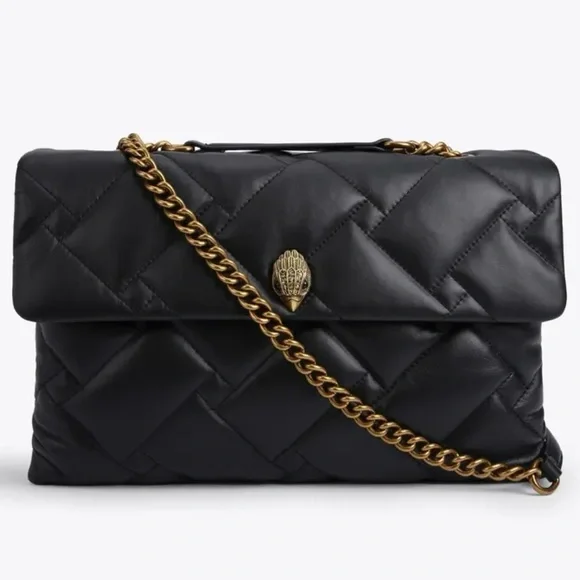 Kurt Geiger XXL Kensington Black Quilted Leather Eagle Gold Chain Shoulder Bag - Picture 3 of 16